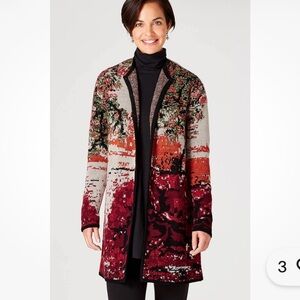 J.Jill | Luxurious Black Multi Scenic Jacquard Topper cardigan sweater Small